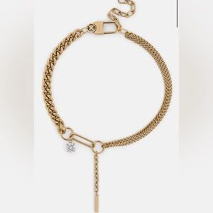Gold Layered Chain Necklace with Clear Crystal Drop
